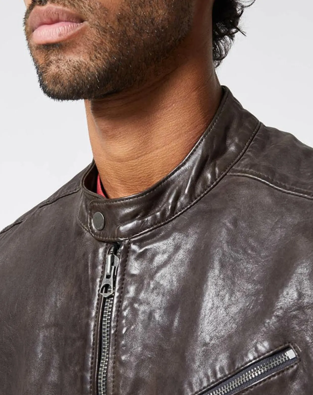 Homme Pepe Jeans Vestes, Blousons^Blouson en Cuir Motard gris foncé