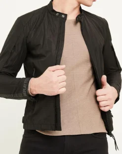 Homme Replay Vestes, Blousons^Blouson Motard Nylon noir