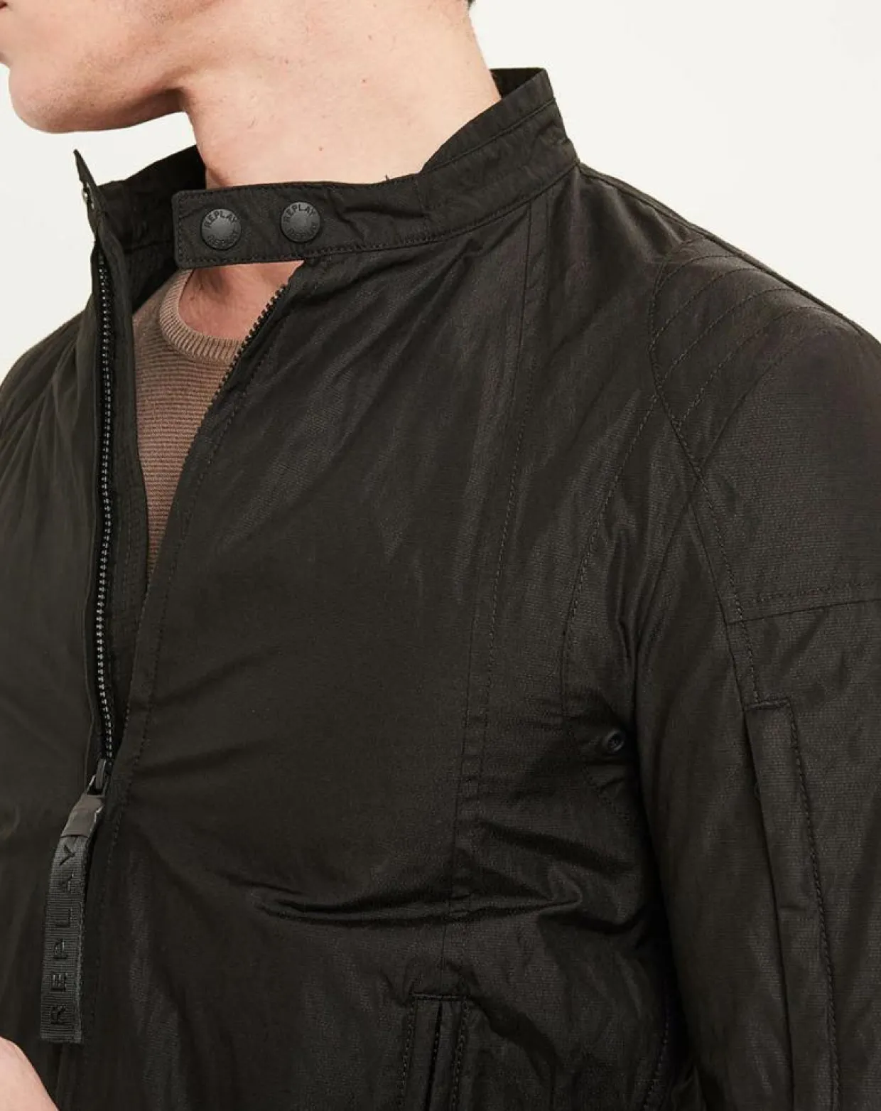 Homme Replay Vestes, Blousons^Blouson Motard Nylon noir