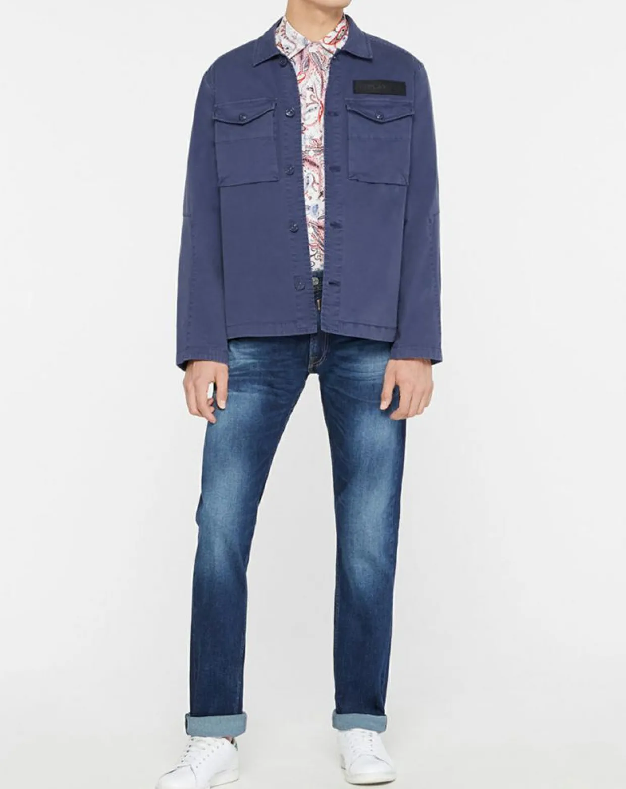 Blouson saharienne patch bleu marine-Replay Discount