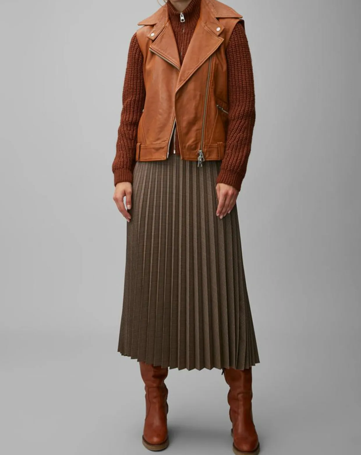 Blouson sans manches en Cuir d'Agneau marron clair-Marc O'Polo