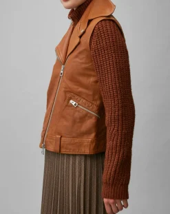 Blouson sans manches en Cuir d'Agneau marron clair-Marc O'Polo