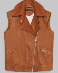 Blouson sans manches en Cuir d'Agneau marron clair-Marc O'Polo