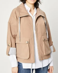 Blouson zippé à grande poche beige foncé-Esprit Hot