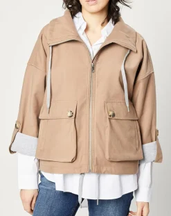 Blouson zippé à grande poche beige foncé-Esprit Hot