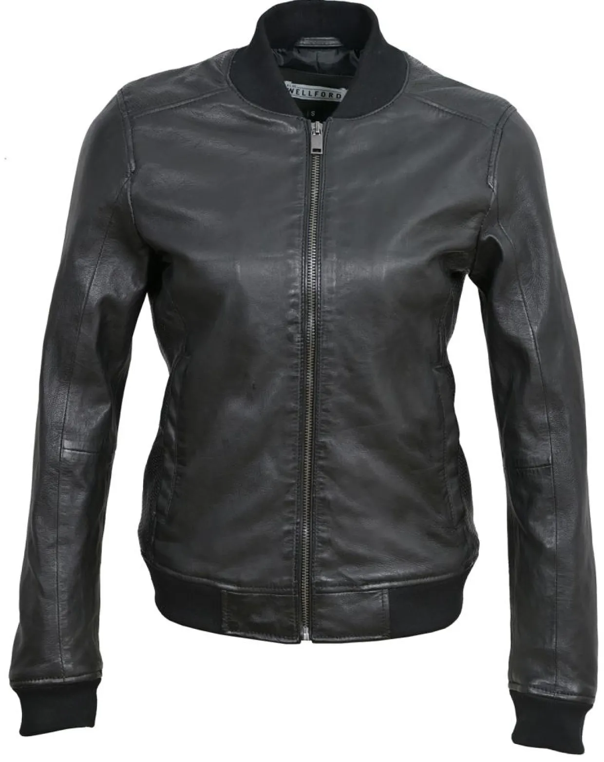Bombers en Cuir Byfan noir-Blue Wellford New