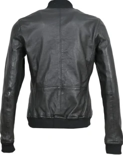 Bombers en Cuir Byfan noir-Blue Wellford New