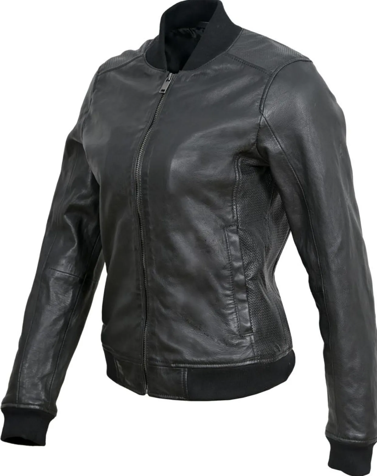 Bombers en Cuir Byfan noir-Blue Wellford New