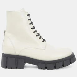 Femme Galeries Lafayette Bottines^Boots à lacets semelle épaisse beiges - Talon 4,5 cm