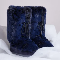Boots Après-ski en Velours de Cuir et fausse fourrure Soft Fur bleu foncé-Moon Boot New