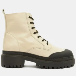 Boots en Cuir à lacets contrastées beiges - Talon 4,5 cm-Galeries Lafayette Online