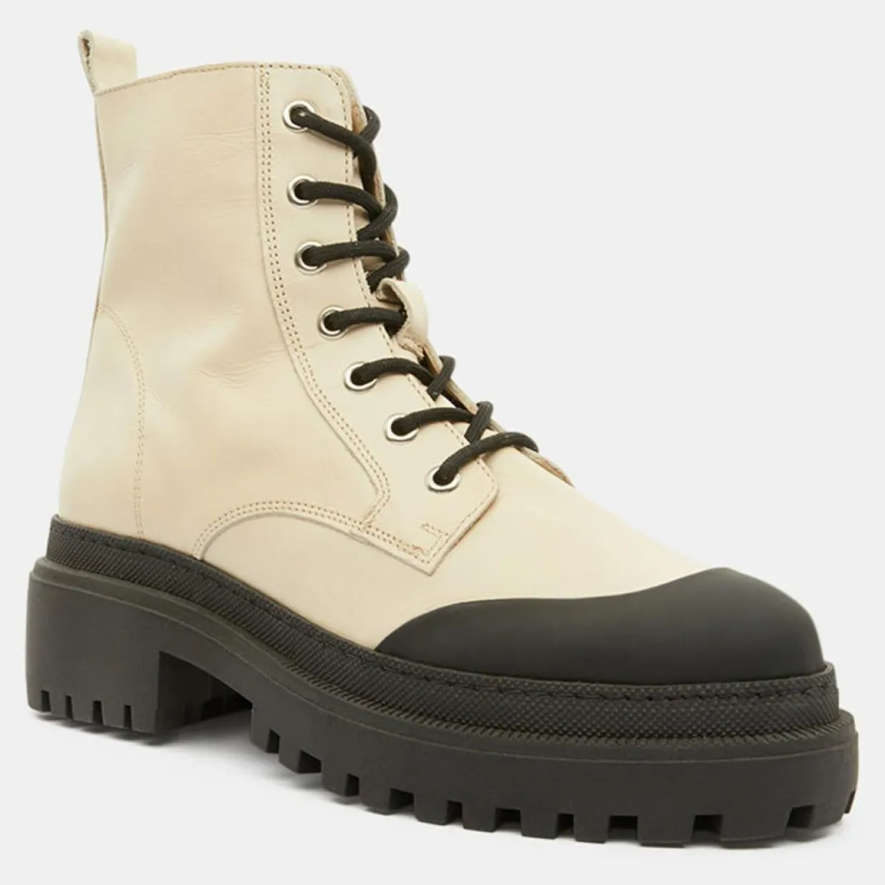 Boots en Cuir à lacets contrastées beiges - Talon 4,5 cm-Galeries Lafayette Online