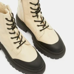 Boots en Cuir à lacets contrastées beiges - Talon 4,5 cm-Galeries Lafayette Online