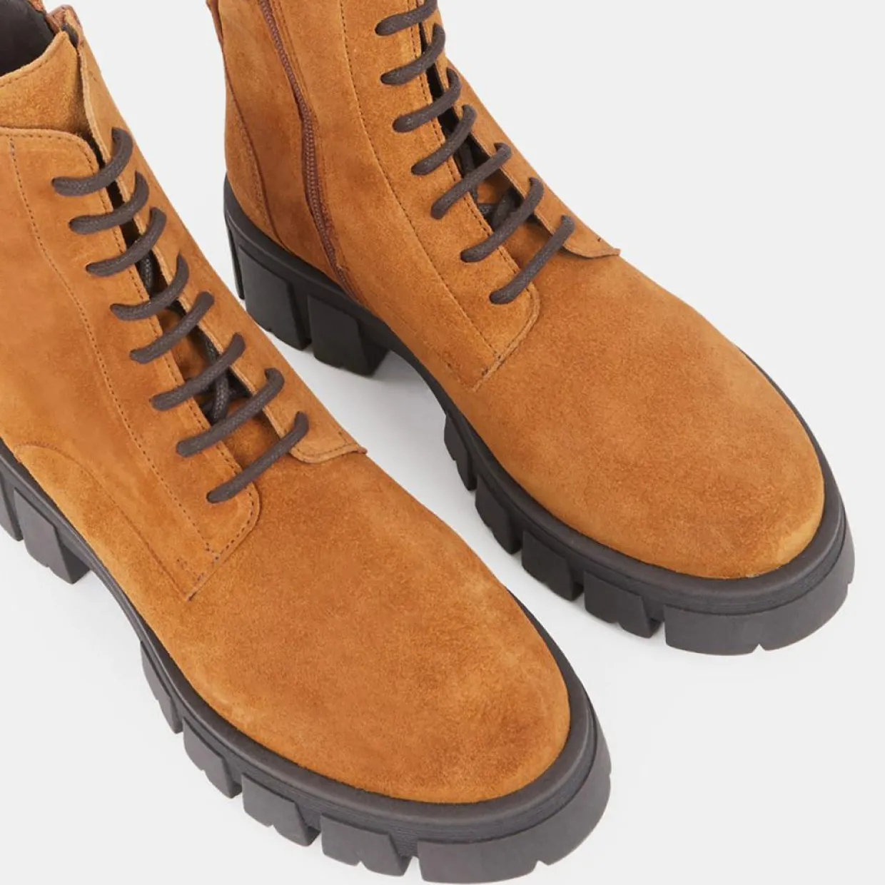 Femme Galeries Lafayette Bottines^Boots en Cuir à lacets semelle épaisse camel - Talon 4,5 cm
