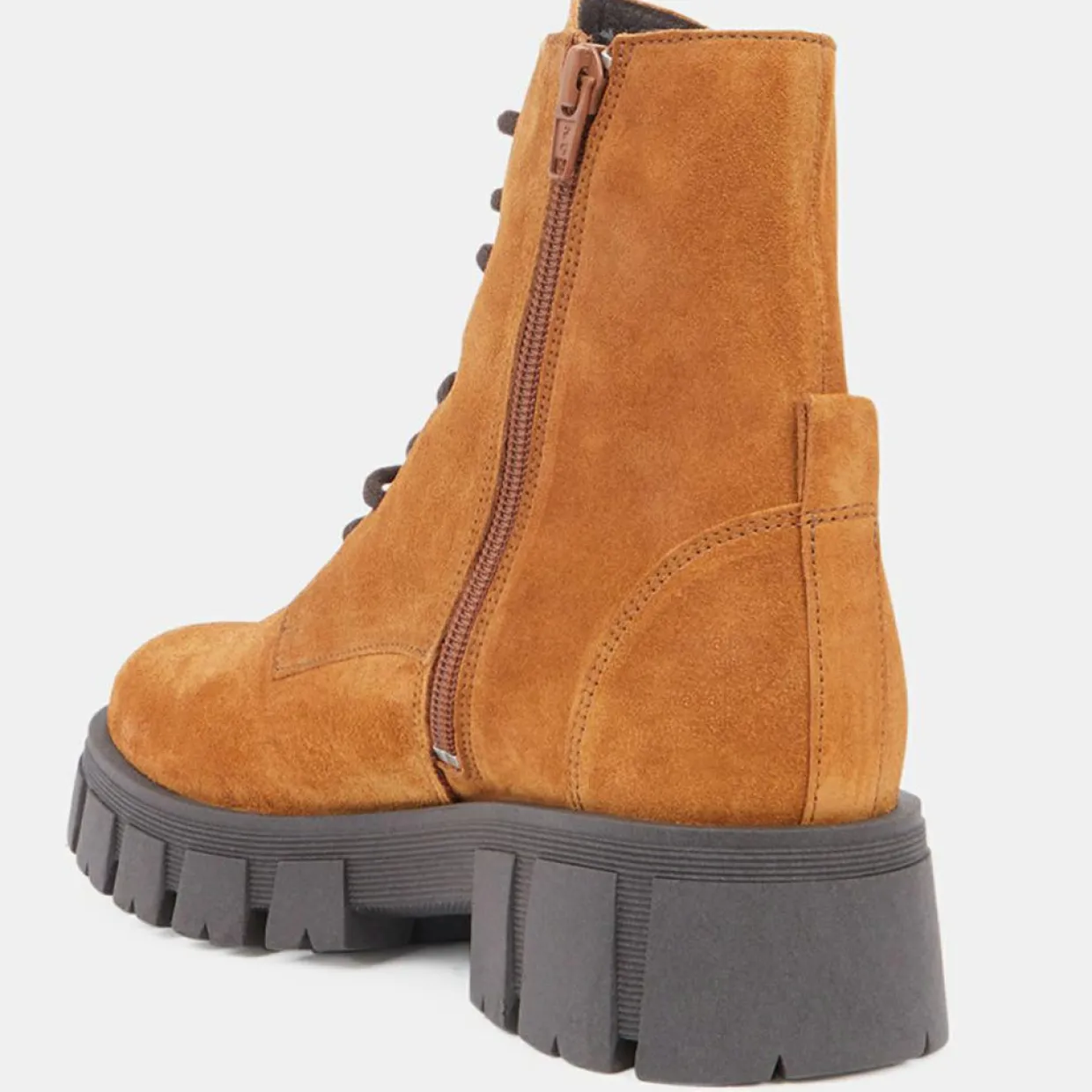 Femme Galeries Lafayette Bottines^Boots en Cuir à lacets semelle épaisse camel - Talon 4,5 cm