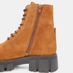 Femme Galeries Lafayette Bottines^Boots en Cuir à lacets semelle épaisse camel - Talon 4,5 cm