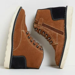 Boots en Velours de Cuir marron cognac-Cyrillus Outlet