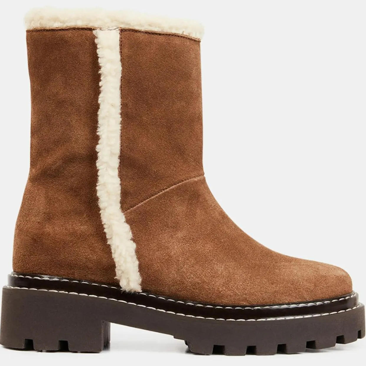 Femme Galeries Lafayette Bottines^Boots en Velours de Cuir fourrée camel - Talon 5 cm