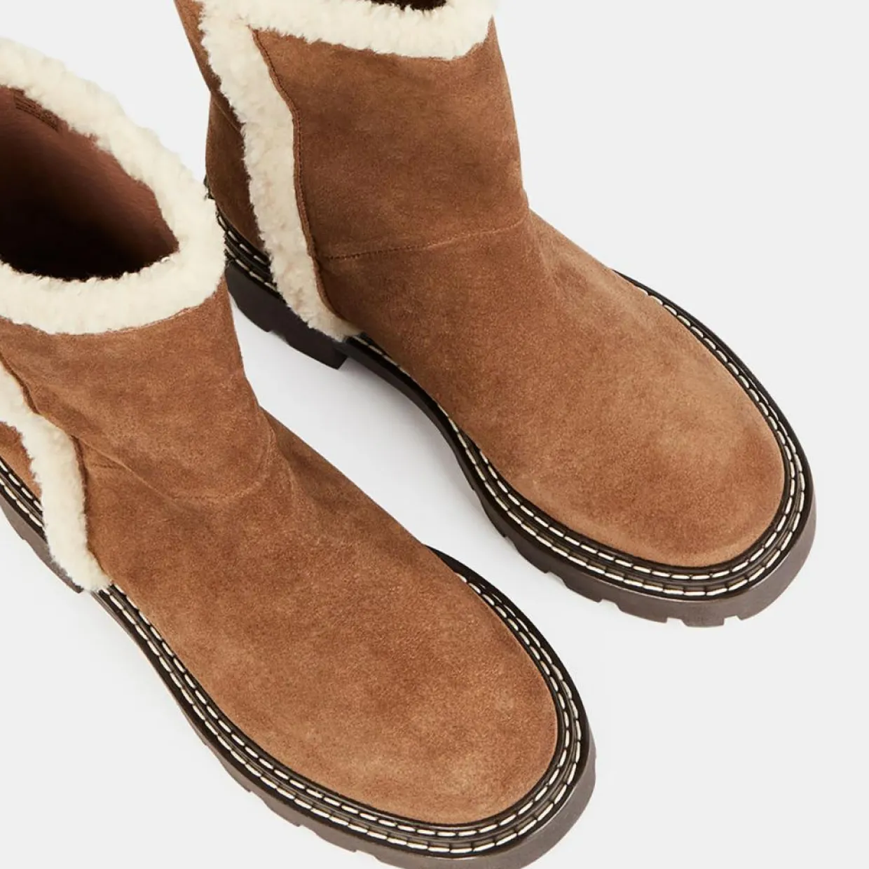 Femme Galeries Lafayette Bottines^Boots en Velours de Cuir fourrée camel - Talon 5 cm