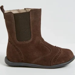 Boots en Velours de Cuir bout fleuri marron foncé-Cyrillus Clearance