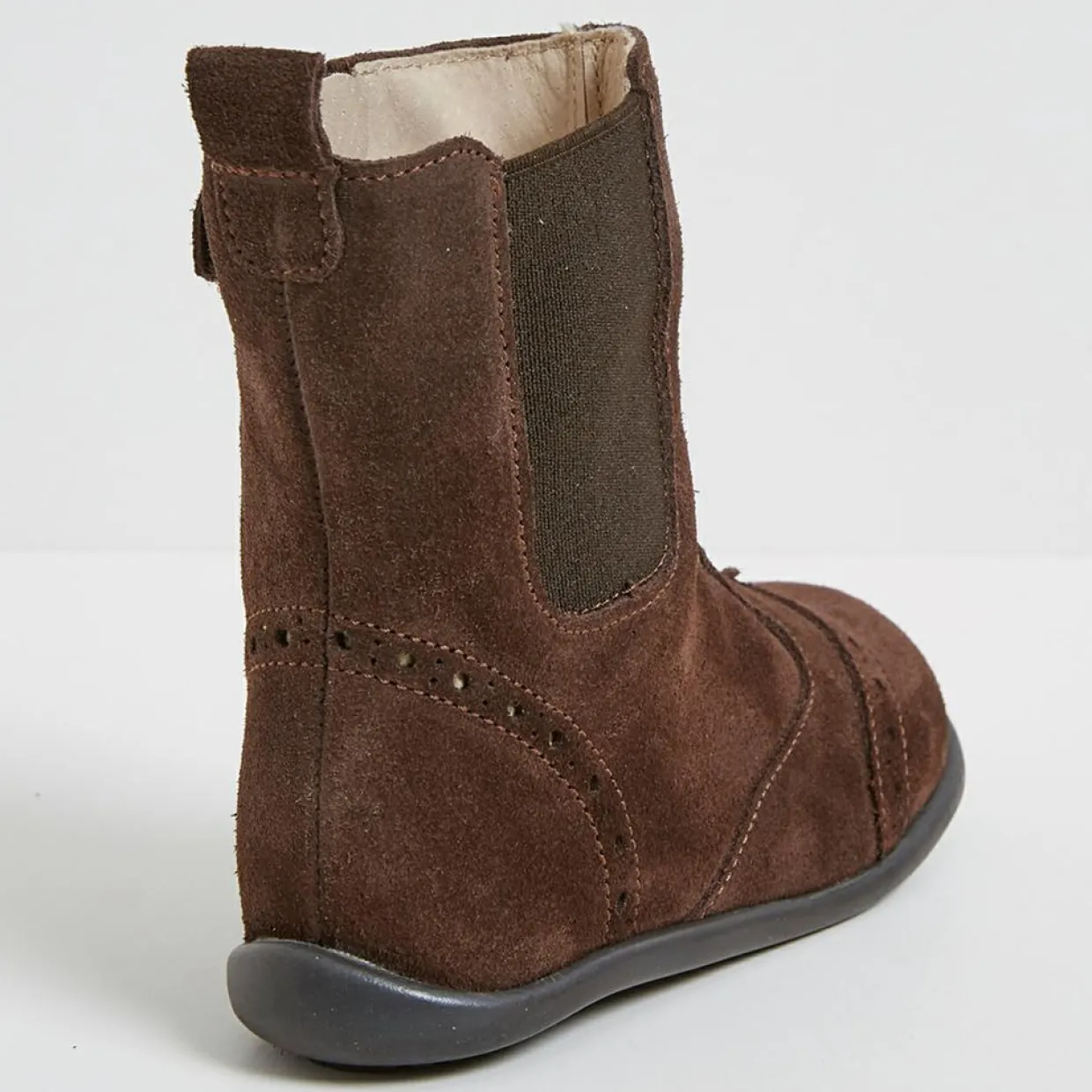 Boots en Velours de Cuir bout fleuri marron foncé-Cyrillus Clearance