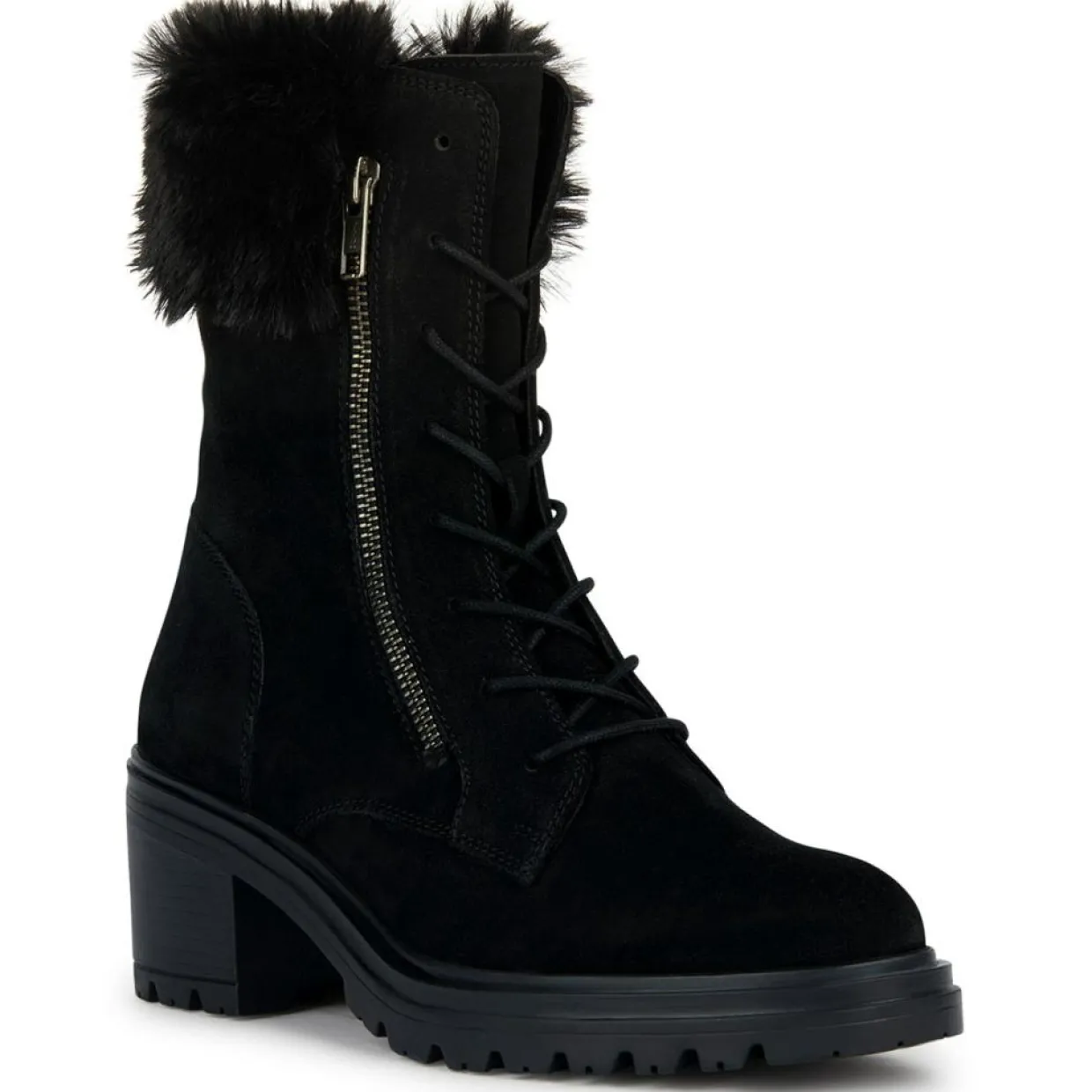 Boots en Velours de Cuir Damiana noires - Talon 6.5 cm-Geox Sale