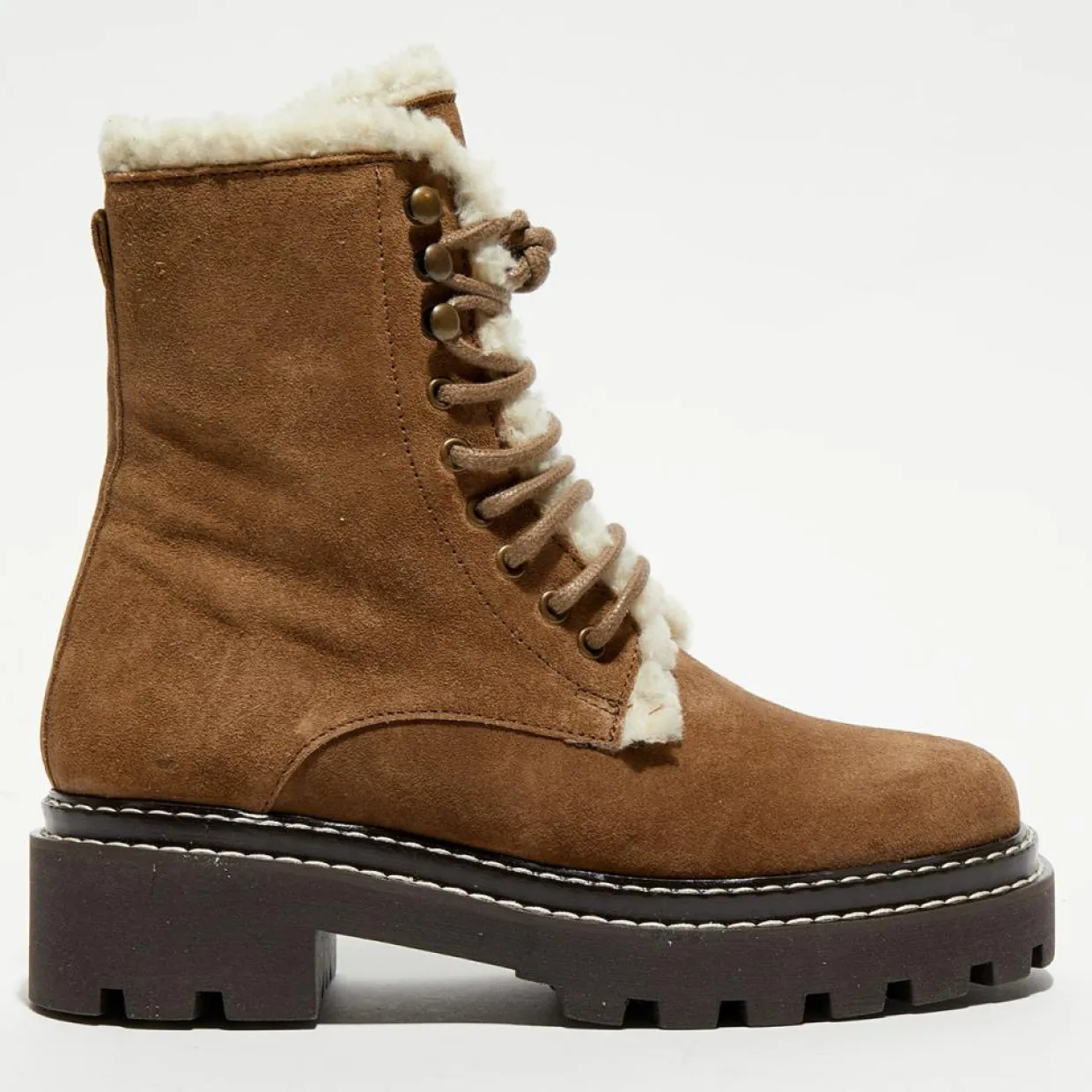 Boots fourrée lacets camel - Talon 5 cm-Galeries Lafayette Sale