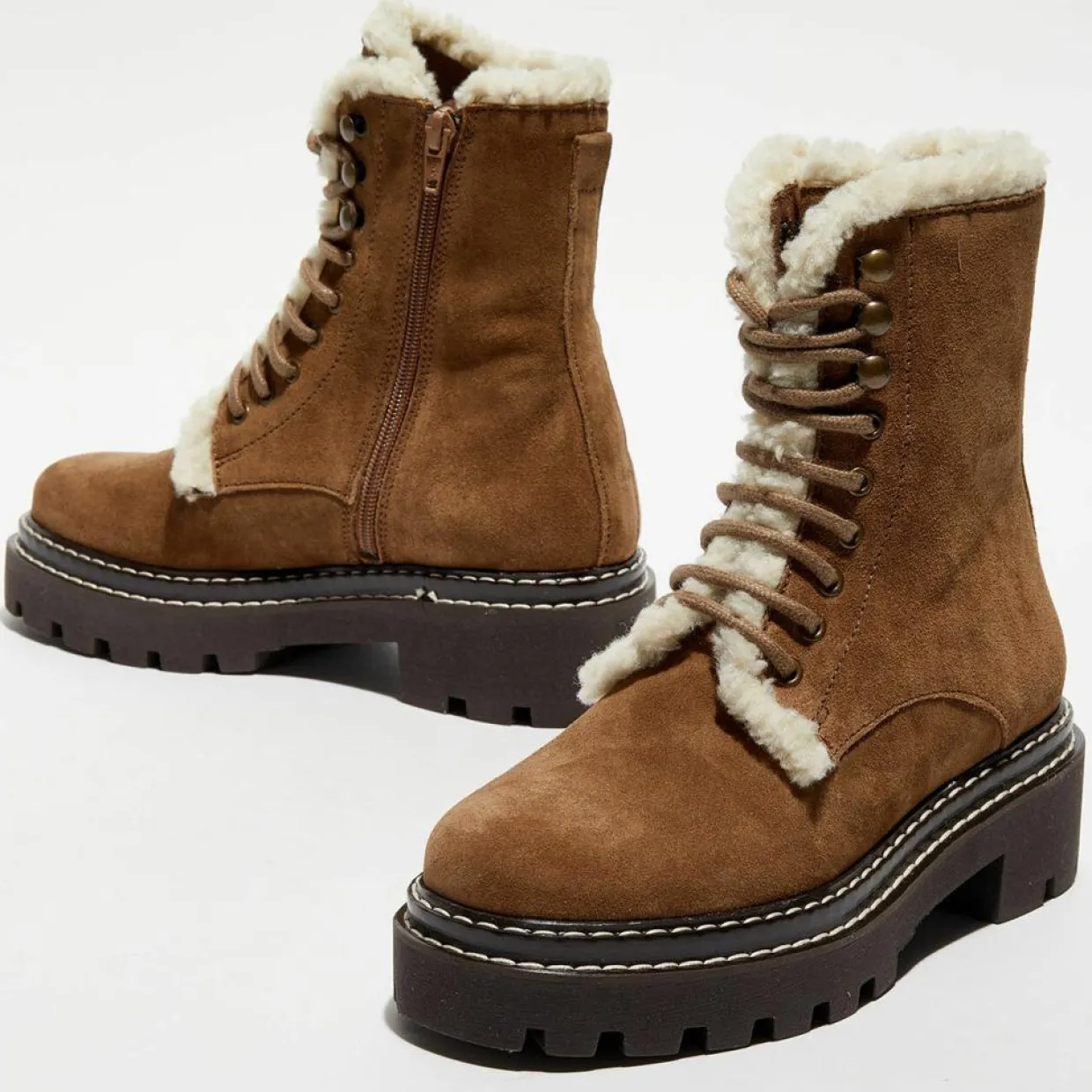 Boots fourrée lacets camel - Talon 5 cm-Galeries Lafayette Sale