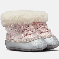 Boots fourrées en Velours de Cuir Caribootie motif léopard rose/argenté-Sorel Best