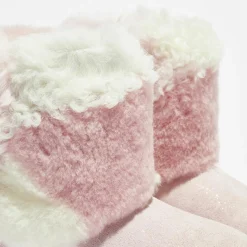 Enfant Ugg Bébé^Boots fourrées Laine & Fausse Fourrure en Velours de Cuir Classic Short Patchwork Fluff rose clair