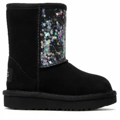 Enfant Ugg Bébé^Boots fourrées Laine en Velours de Cuir Glitter noires