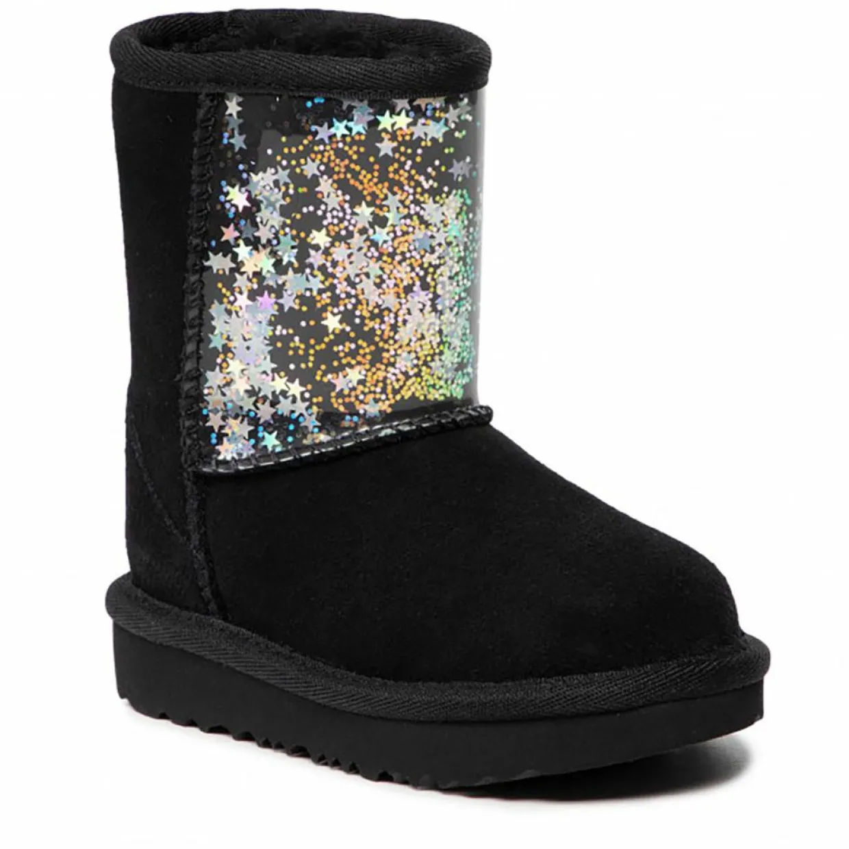 Enfant Ugg Bébé^Boots fourrées Laine en Velours de Cuir Glitter noires