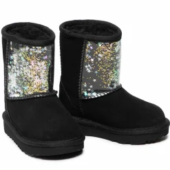 Enfant Ugg Bébé^Boots fourrées Laine en Velours de Cuir Glitter noires