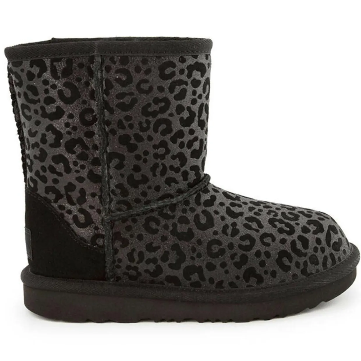 Enfant Ugg Bébé^Boots fourrées Laine en Velours de Cuir Classic II Glitter Léopard noires