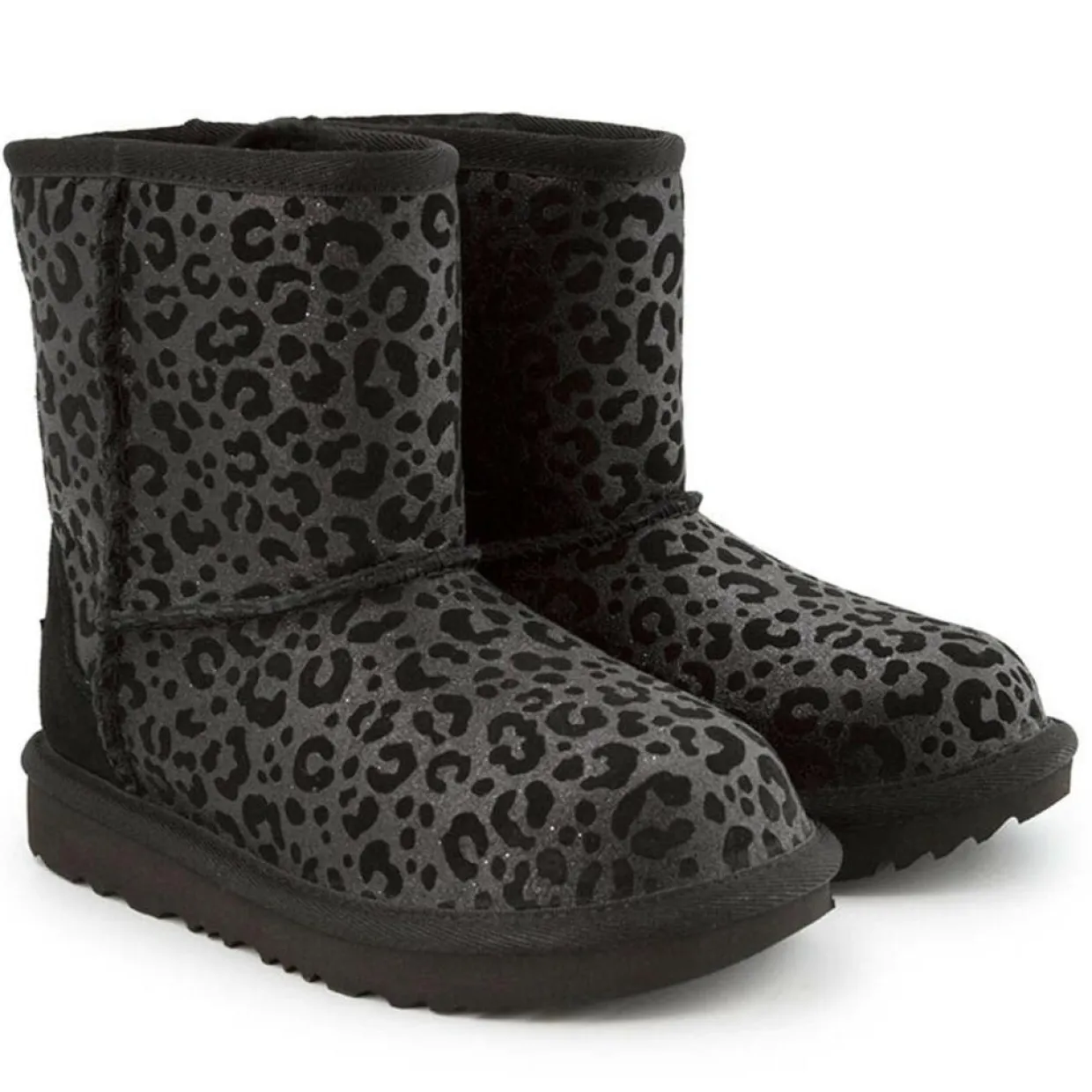 Enfant Ugg Bébé^Boots fourrées Laine en Velours de Cuir Classic II Glitter Léopard noires
