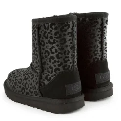 Enfant Ugg Bébé^Boots fourrées Laine en Velours de Cuir Classic II Glitter Léopard noires