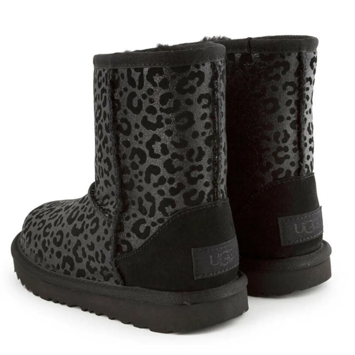Enfant Ugg Bébé^Boots fourrées Laine en Velours de Cuir Classic II Glitter Léopard noires