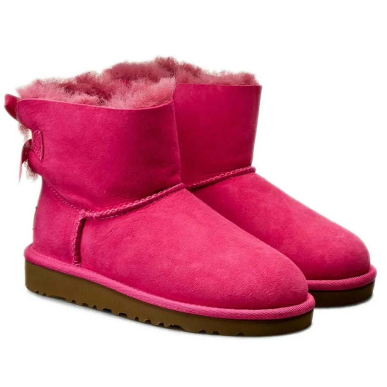 Enfant Ugg Bébé^Boots fourrées Laine en Velours de Cuir Mini Bailey Bow fuchsia