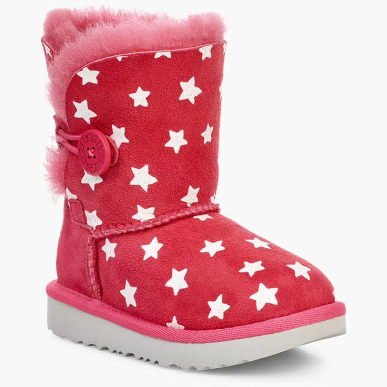 Enfant Ugg Bébé^Boots fourrées Laine en Velours de cuir Bailey Button Starlight roses