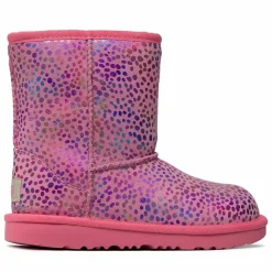 Enfant Ugg Fille^Boots fourrées Laine en Velours de Cuir Spots métallisé roses