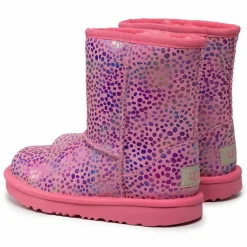 Enfant Ugg Fille^Boots fourrées Laine en Velours de Cuir Spots métallisé roses