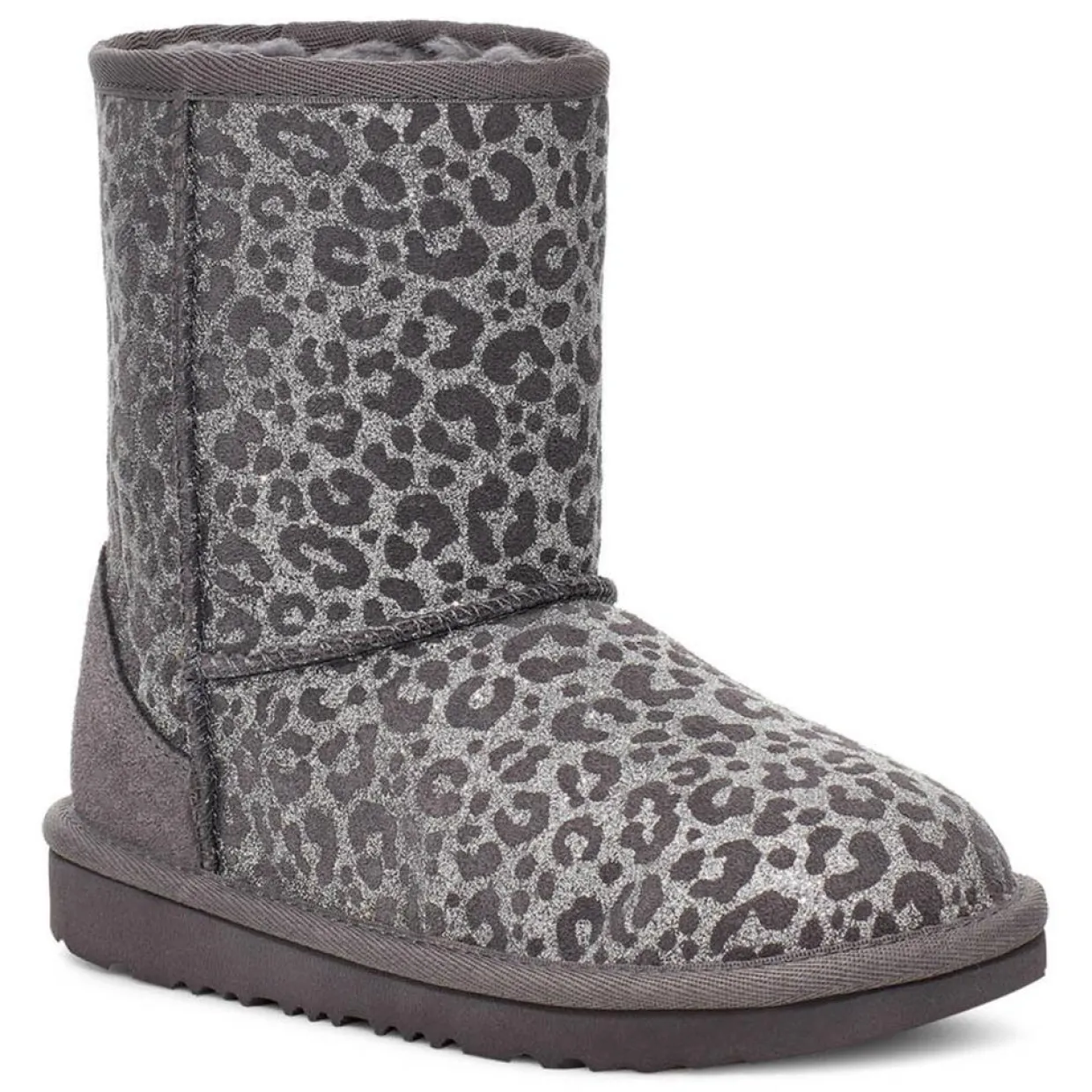 Boots fourrées Laine en Velours de Cuir Classic II Glitter Léopard grises-Ugg Online