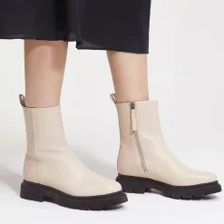 Boots zippé en Cuir lisse beiges - Talon 4 cm-Galeries Lafayette
