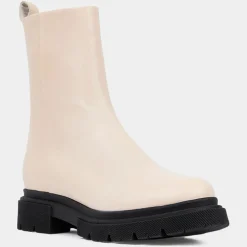 Boots zippé en Cuir lisse beiges - Talon 4 cm-Galeries Lafayette