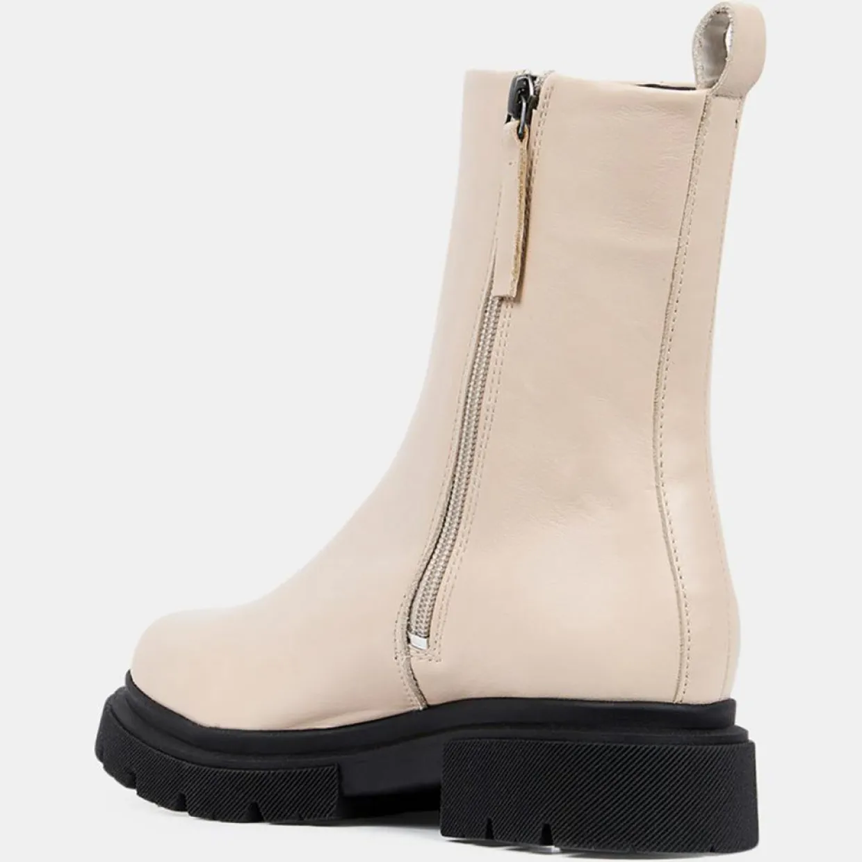 Boots zippé en Cuir lisse beiges - Talon 4 cm-Galeries Lafayette