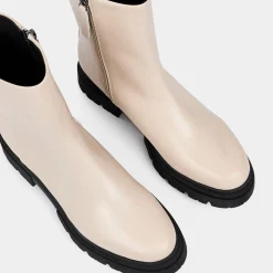 Boots zippé en Cuir lisse beiges - Talon 4 cm-Galeries Lafayette