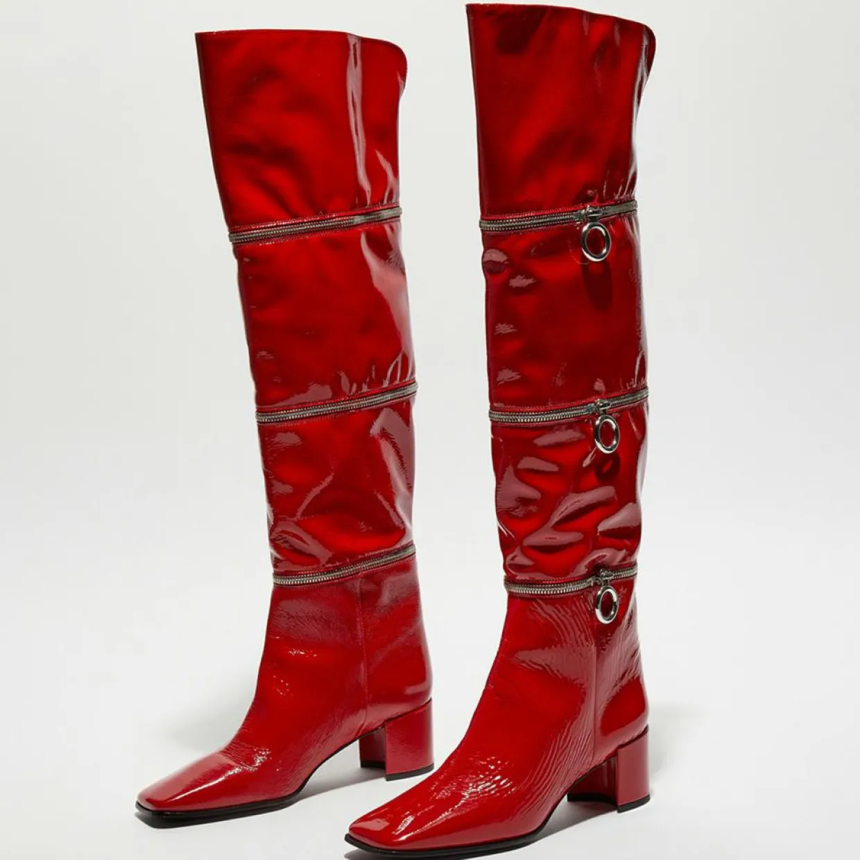 Bottes en Cuir Billi à multiples zips bordeaux - Talon 5 cm-Free Lance Best