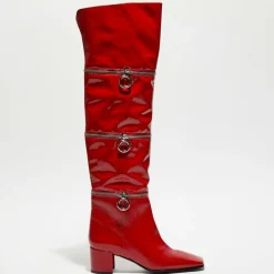 Bottes en Cuir Billi à multiples zips bordeaux - Talon 5 cm-Free Lance Best