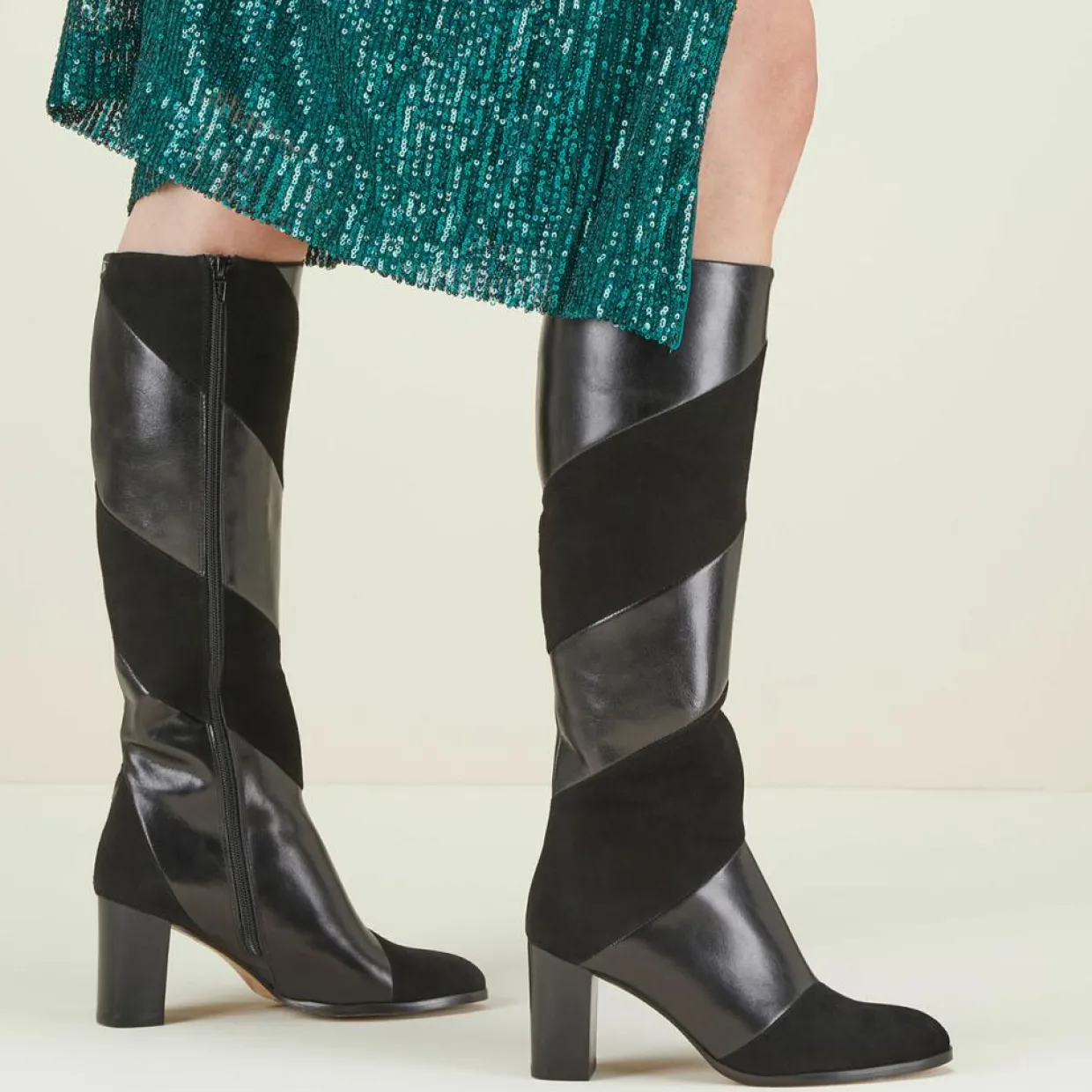 Femme Cosmoparis Bottes^Bottes en Cuir et Velours de Cuir Cleha noires - Talon 7 cm