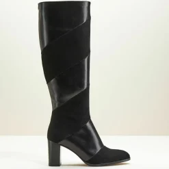 Femme Cosmoparis Bottes^Bottes en Cuir et Velours de Cuir Cleha noires - Talon 7 cm